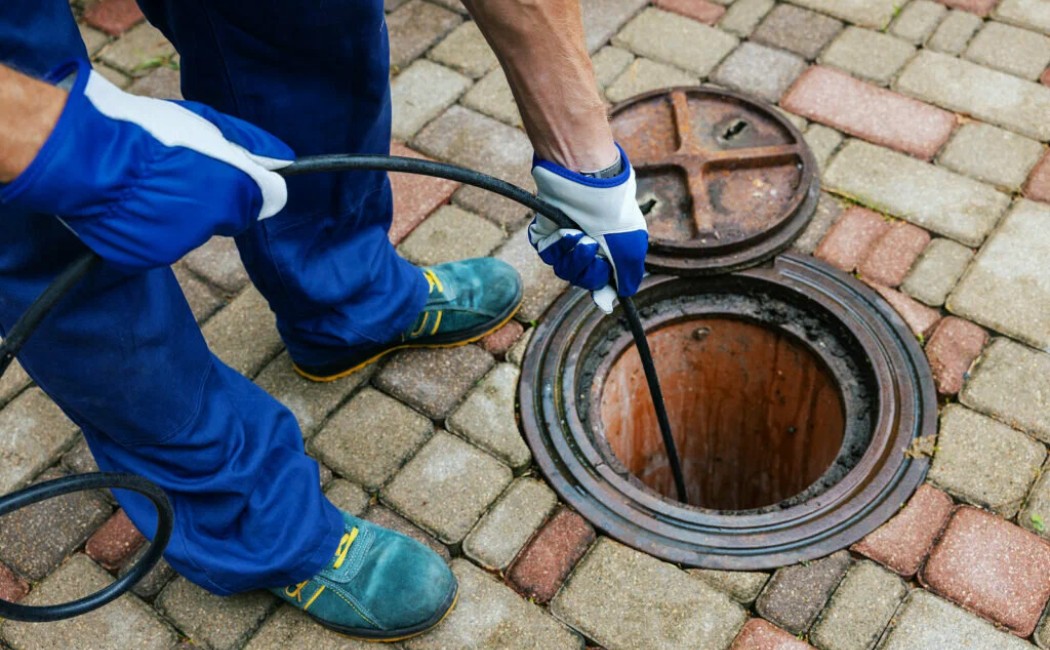 Professional worker using specialized equipment to clean a sewer drain, showcasing reliable Drain Cleaning Services for removing blockages and maintaining proper drainage.