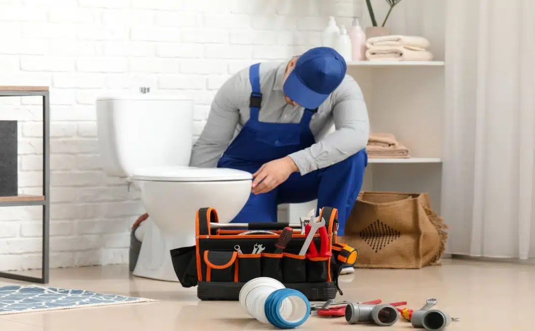 Reliable Toilet Repair by Experts in Custom Bathroom Plumbing Services Professional plumber repairing a toilet with tools nearby, highlighting reliable Custom Bathroom Plumbing Services for modern homes.
